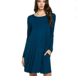 Jolie Jersey Long Sleeve Tee Shirt Dress Turquoise Size Small
